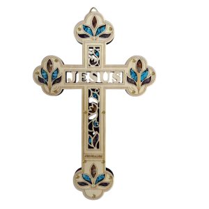 LE0149 - Cruz madera, piedras y acrílico - Religioso