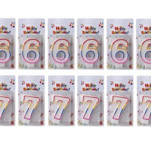 MA0427-6 - Vela número 6 y 7 multicolor con brillo x12