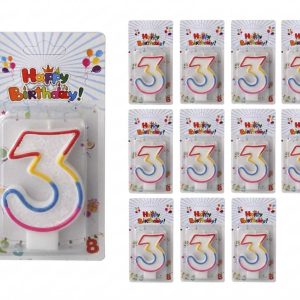 MA0427-3 - Vela número 3 x 12 multicolor con brillo