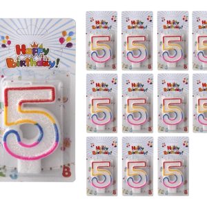 MA0427-5 - Vela número 5 x 12 multicolor con brillo